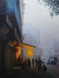 Zulfiqar Ali Zulfi, Chuna Mandi, 40 x 30 Inch, Oil on Canvas, Cityscape Painting-AC-ZUZ-060